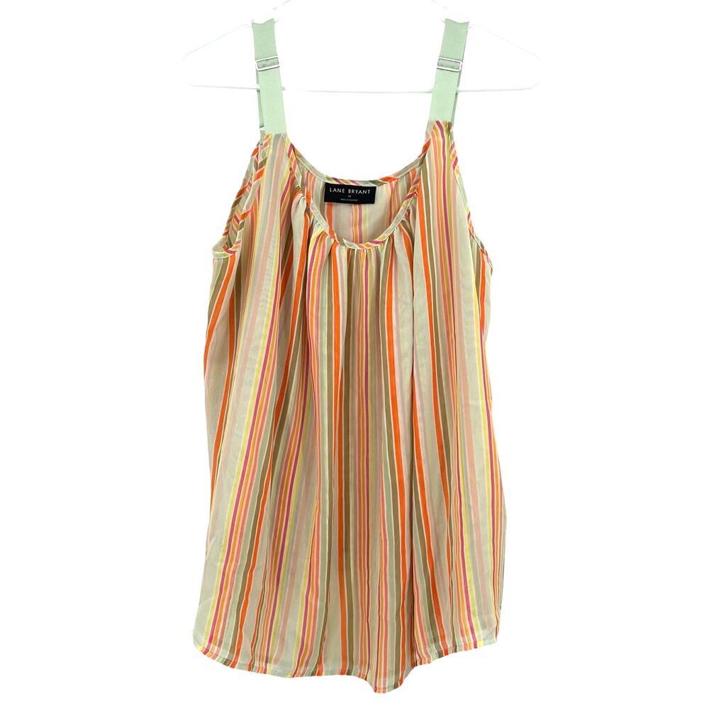 Lane Bryant Size 20 Tank Top Shirt Blouse Striped Blue Orange Yellow Pink